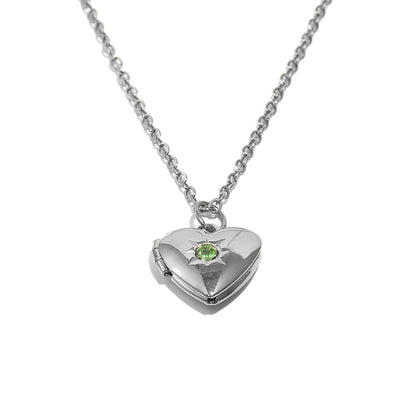 Tiana's Light Green Heart Locket In Silver