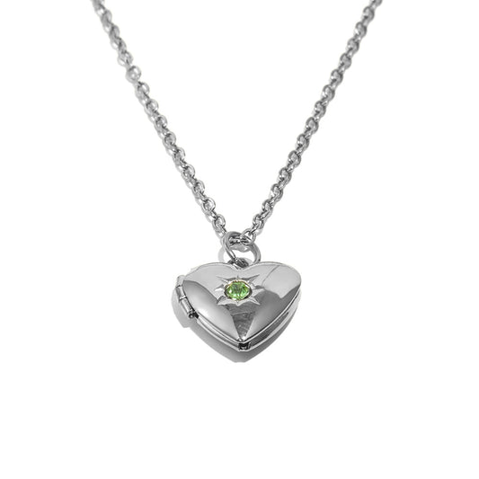 Tiana's Light Green Heart Locket In Silver