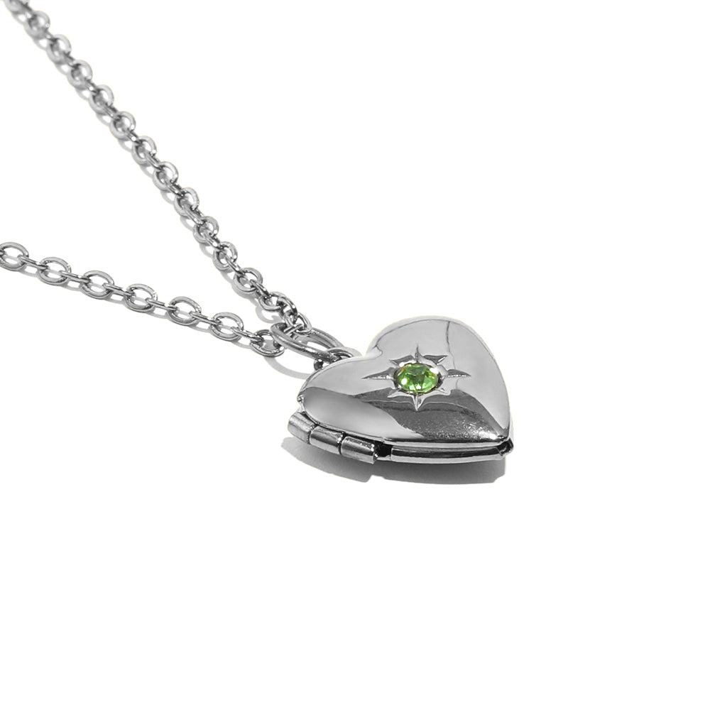 Tiana's Light Green Heart Locket In Silver