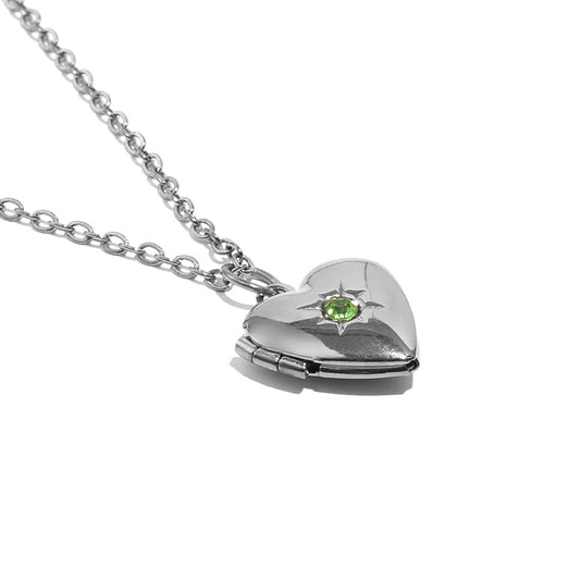 Tiana's Light Green Heart Locket In Silver