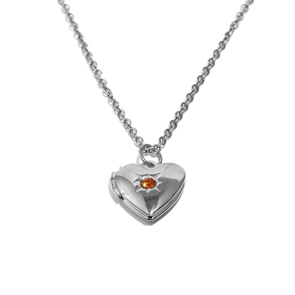 Tiana's Orange Heart Locket In Silver