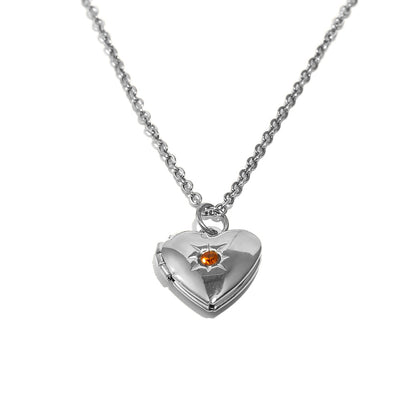 Tiana's Orange Heart Locket In Silver
