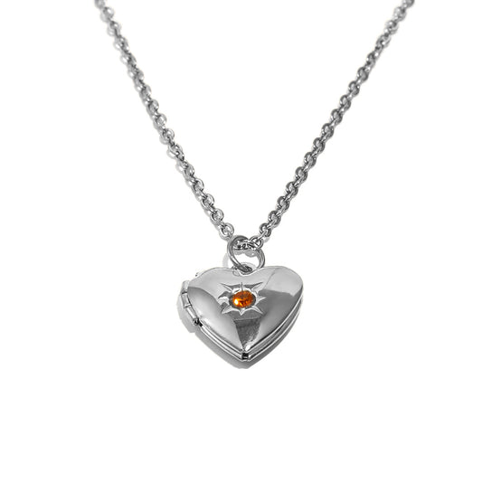 Tiana's Orange Heart Locket In Silver