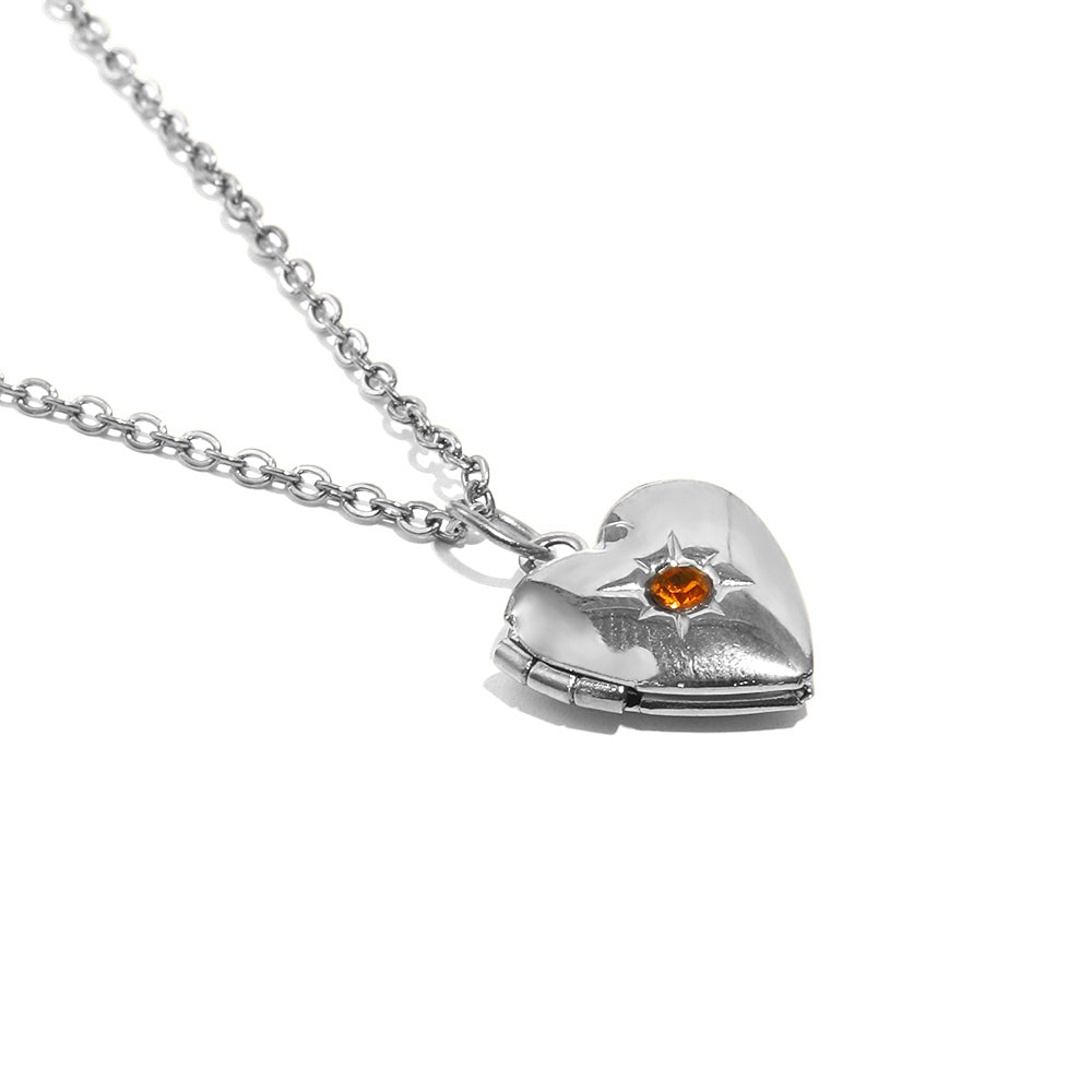 Tiana's Orange Heart Locket In Silver