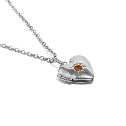 Tiana's Orange Heart Locket In Silver