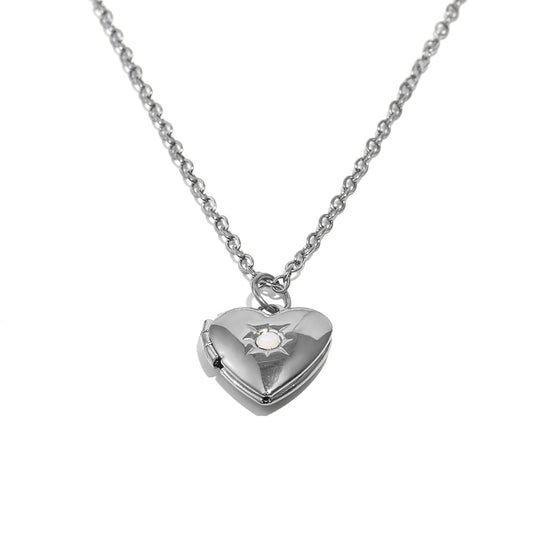 Tiana's White Heart Locket In Silver