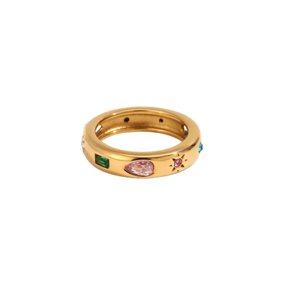 Athena’s multicoloured ring in gold