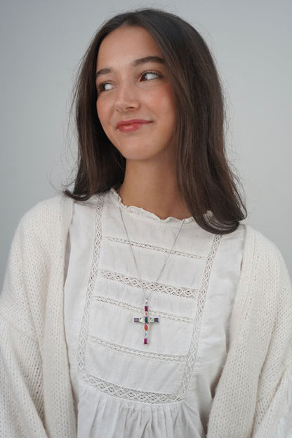 Ranee's colourful cross in Silver