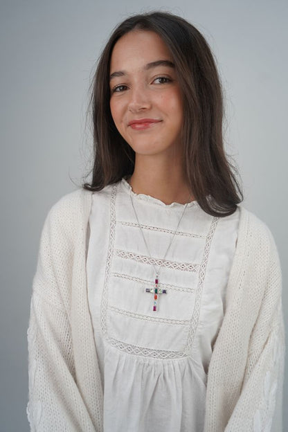 Ranee's colourful cross in Silver