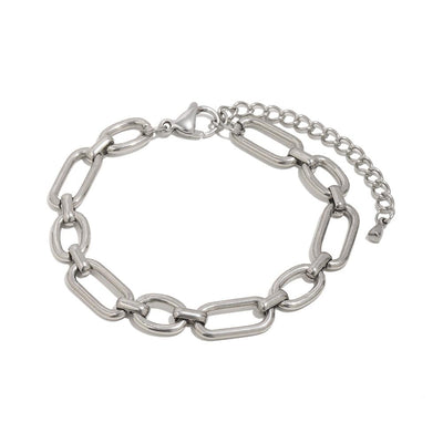 Wide loop bracelet chain in silver